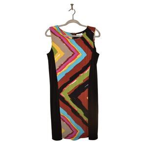 CALVIN KLEIN $128 Multi-Color‎ Chevron Sleeveless Sheath Dress Black Panels 10